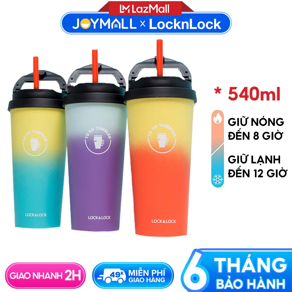 Ly giữ nhiệt Lock&Lock LHC4151 540ml Clip Tumbler - Hàng chính hãng, chất liệu thép không gỉ, kèm ống hút nhựa, nắp vặn chặt - JoyMall