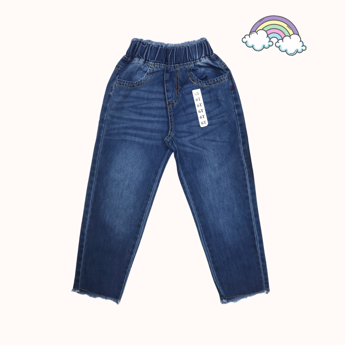 Quần jeans dài cho bé gái 18-35kg phối tua rua, phom cơ bản, chất vải jeans mềm 100% cotton THIẾT KẾ SILBERKIDS