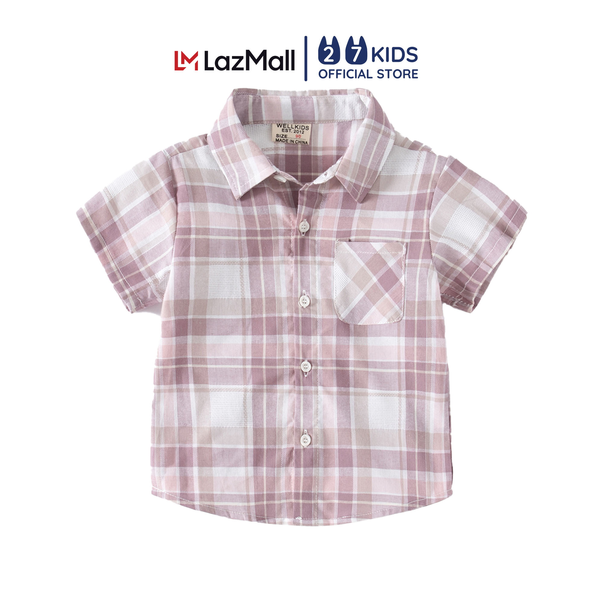 Áo sơ mi bé trai ngắn tay 27Kids WELLKIDS áo cổ bẻ đi học nam cho trẻ từ 2-8 tuổi BSSH3