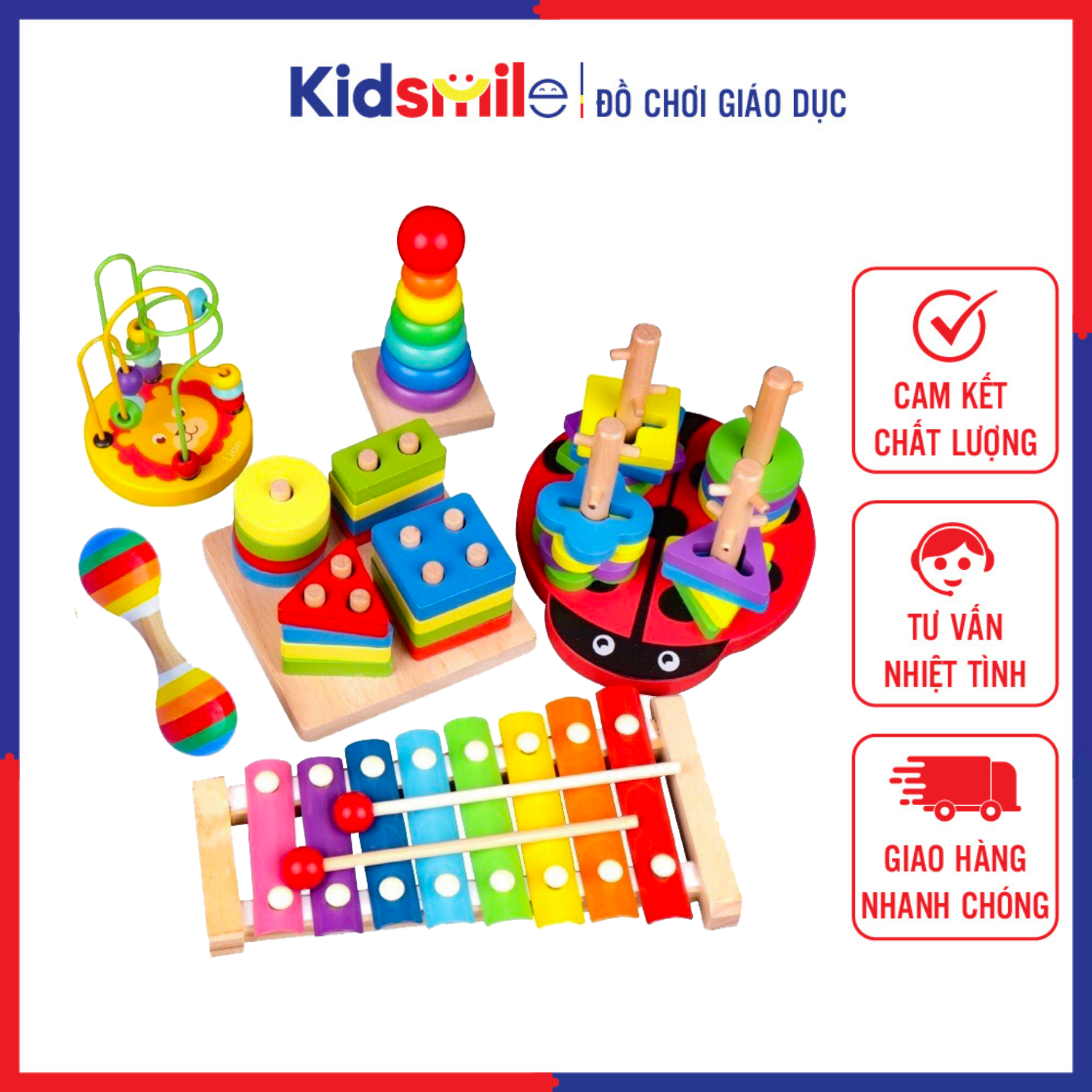 Combo 6 món đồ chơi gỗ nổi bật và toàn diện cho trẻ em từ 1-3 tuổi phát triển trí tuệ, tư duy và sáng tạo