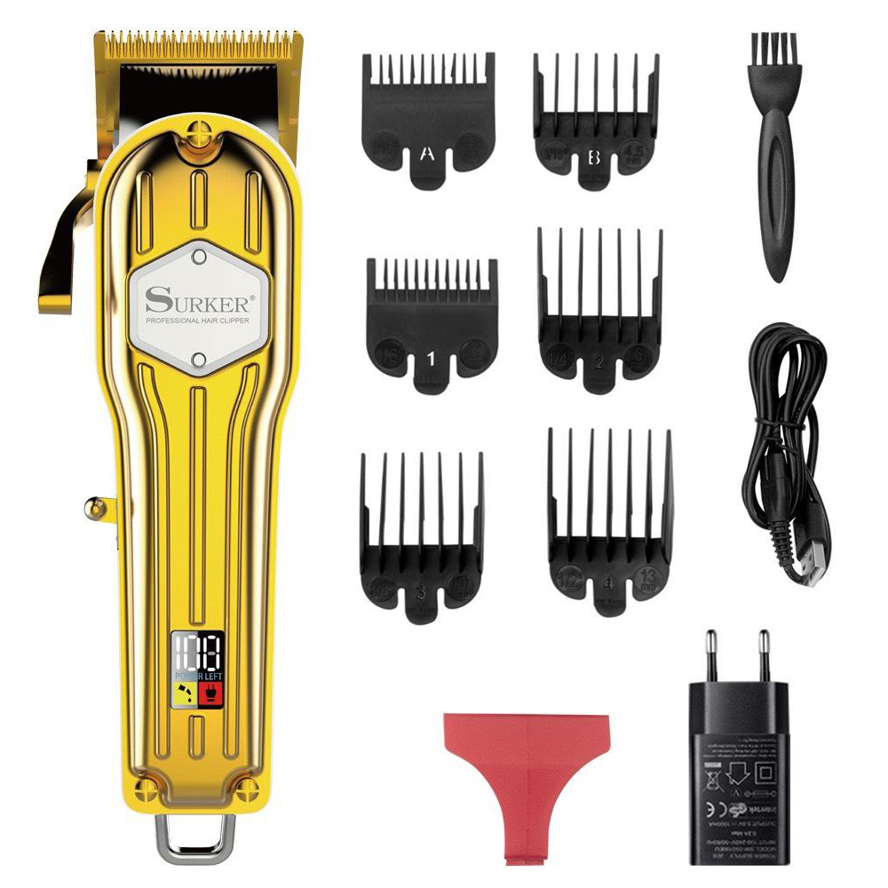 Tông đơ cắt tóc độ lưỡi kép sứ ceramic và kép thép vàng surker K7S siêu sắccho thợ cắt chuyên nghiệp-tặng bộ lưỡi nguyên bản theo máy
