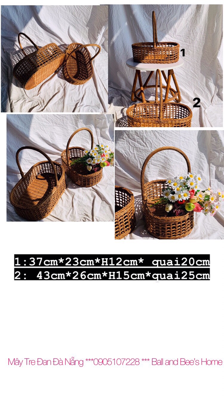 Giỏ mây picnic đựng đồ siều xinh xắn phong cách vintage boho