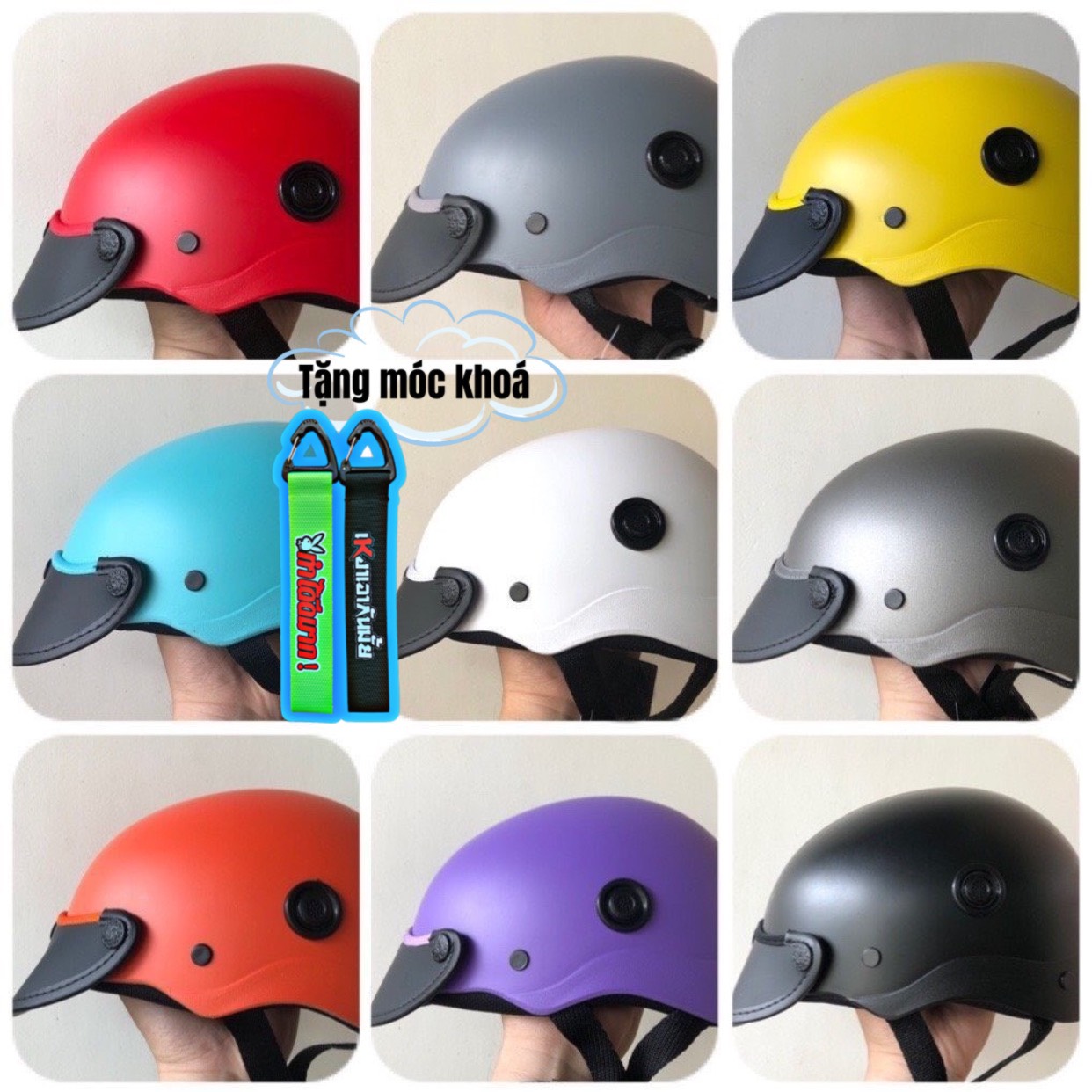 [TẶNG MÓC KHÓA] Nón Bảo Hiểm Trơn 1/2 Đầu - Màu Sơn Nhám - Kiểu Dáng Thời Trang - Nhiều Màu Sắc