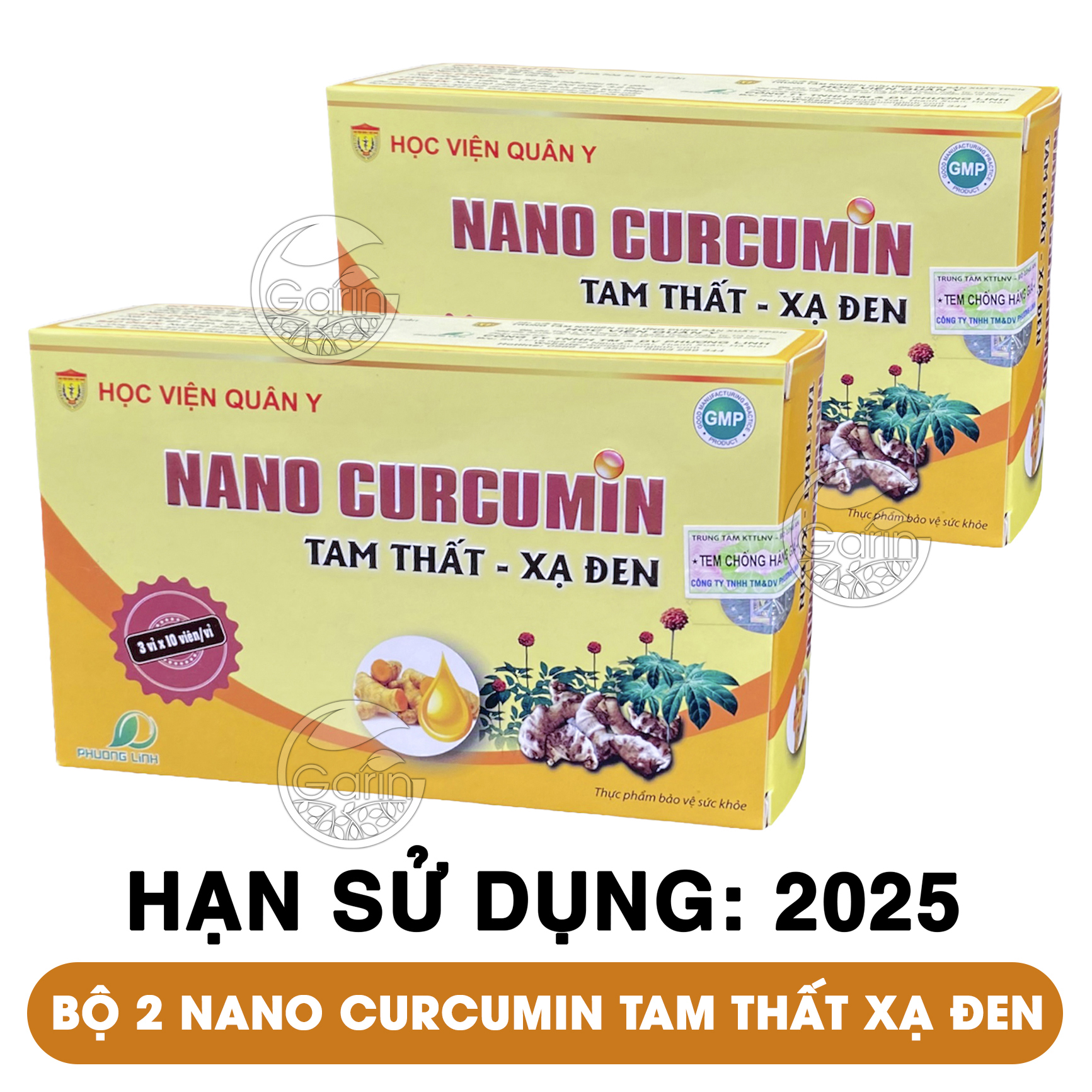 Bộ 2 hộp nano curcumin tam thất xạ đen Học Viện Quân Y 30 viên x2 giảm đau viêm loét dạ dày hành tá tràng, tăng cường sức đề kháng, làm đẹp da, giảm tác dụng phụ khi hóa tri xạ tri Mỹ Phẩm Sỉ Emer