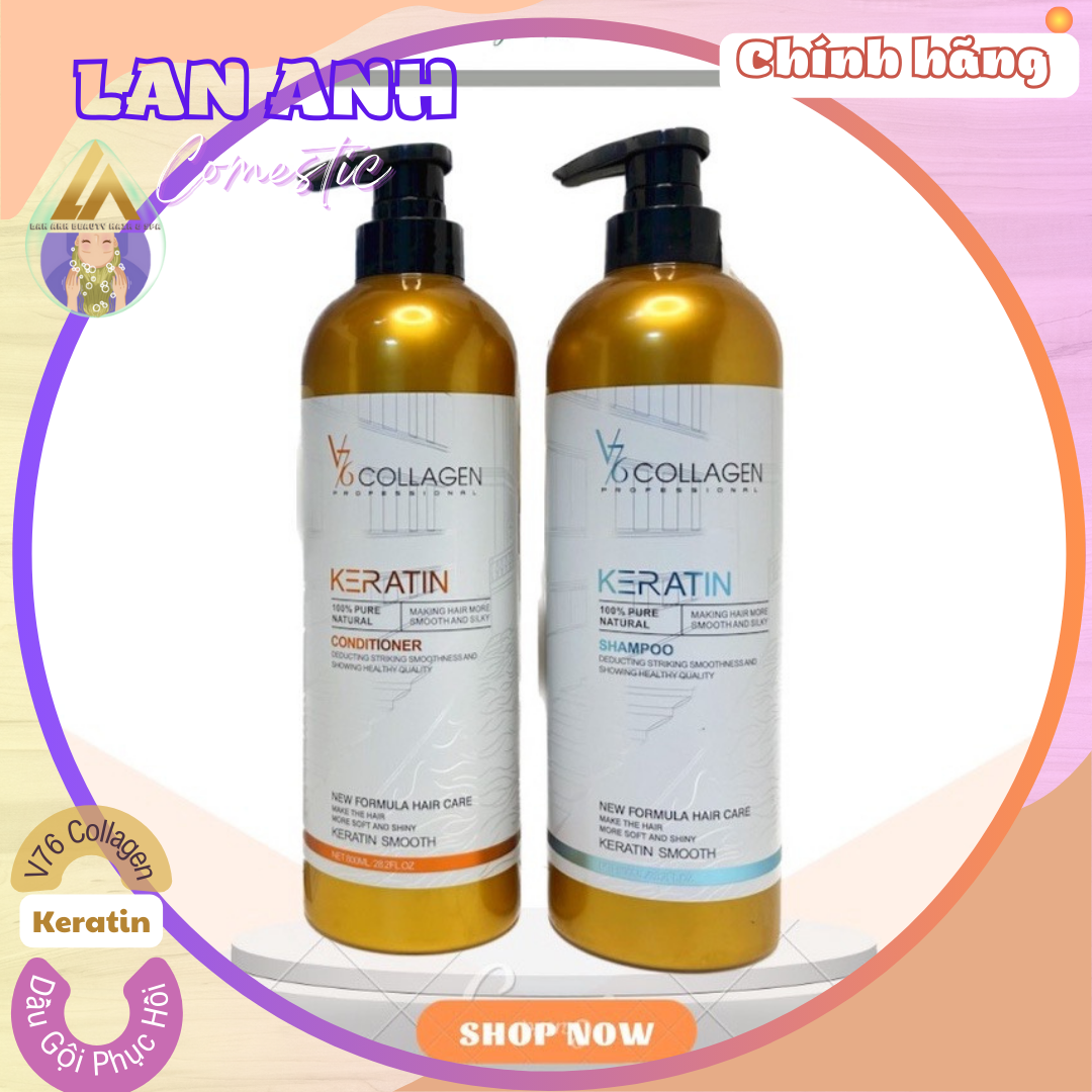 Dầu gội Keratin phục hồi tóc hư tổn dưỡng tóc mềm mượt Bộ dầu gội V76 Collagen Keratin 800ml Hương nước hoa cao cấp