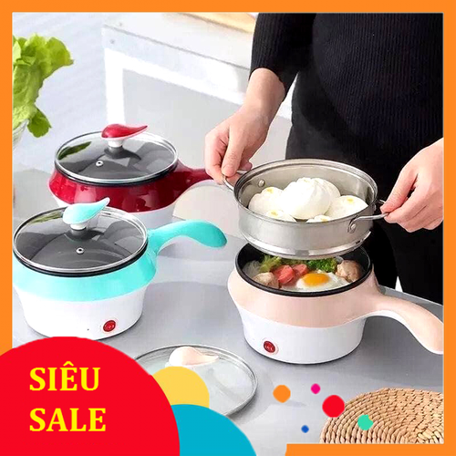 NỒI NẤU LẨU MINI 💥TẶNG KÈM💥 GIÁ HẤP - Nồi Điện Mini Hai Tầng Đa Năng Tặng Kèm Khay Hấp có thể Chiên, Xào, Nấu ăn, nấu cơm, nấu lẩu mini