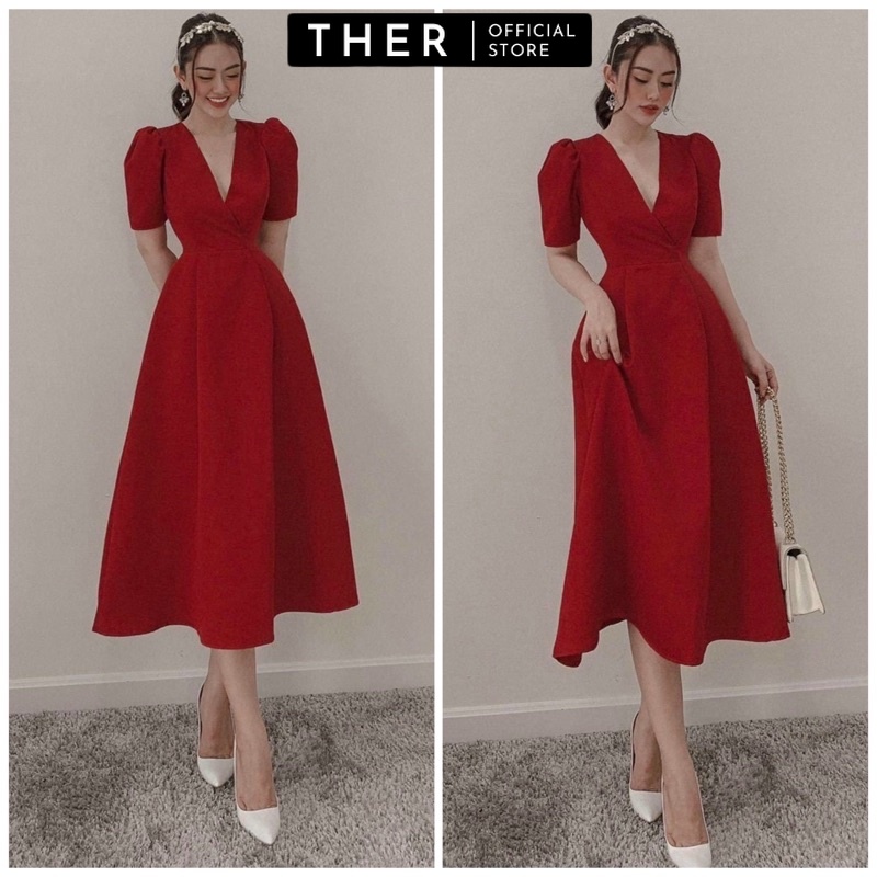Đầm đi đám cưới cổ v tay ngắn sang trọng, đầm nữ dự tiệc cưới đẹp ôm eo form dài màu đỏ - dx611