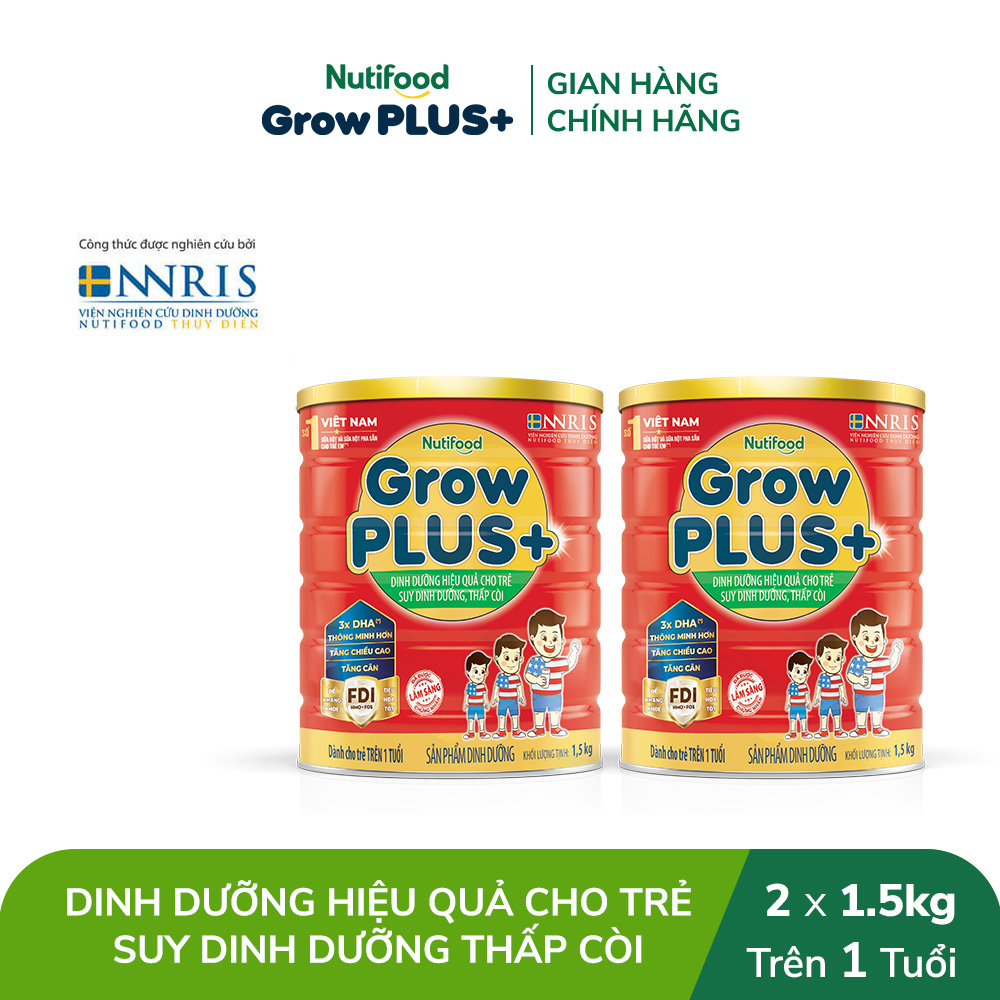 Combo 2 Sữa Bột Nutifood GrowPLUS Suy Dinh Dưỡng 1.5kg Trên 1 Tuổi Tăng Cân Tăng Chiều Cao 2 Lon x Lon 1.5kg