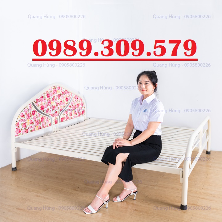 Giường sắt ống tròn ngang 1m6 màu kem
