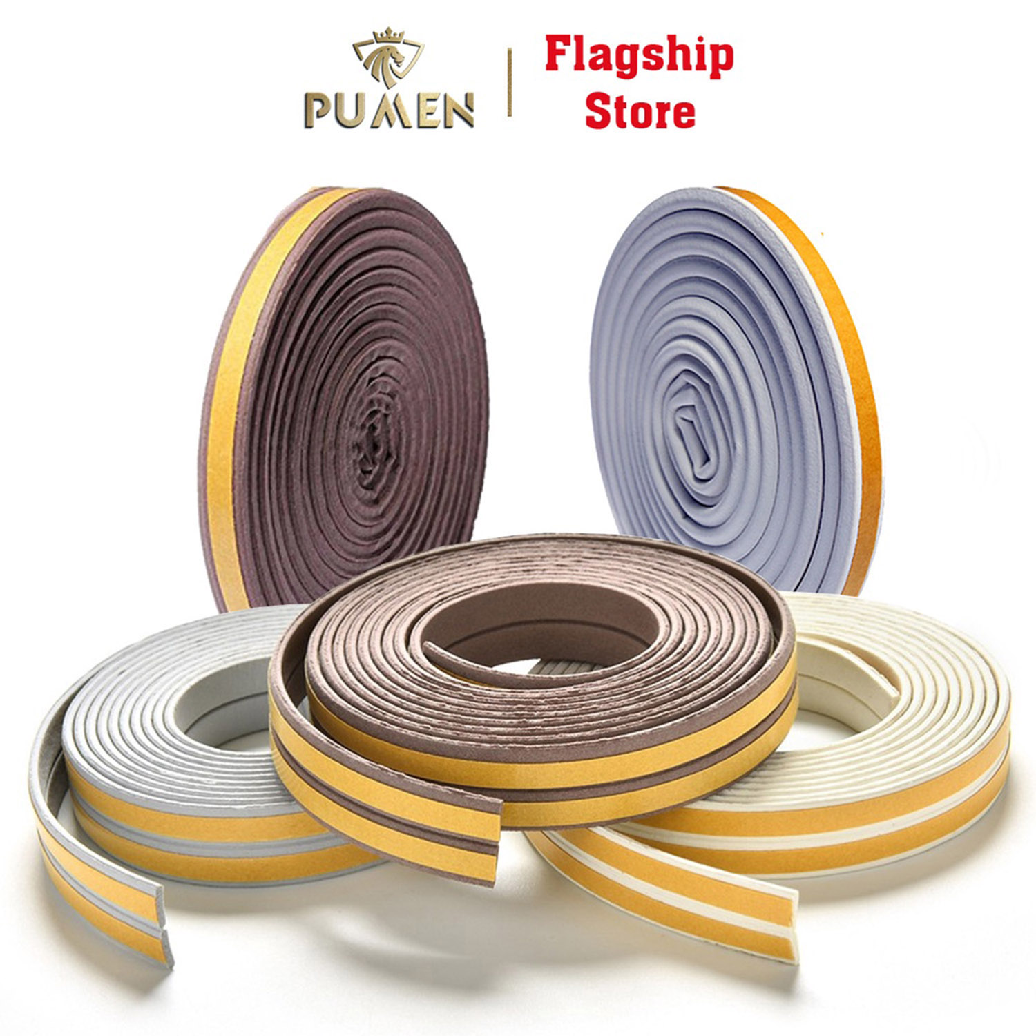Cuộn 10 mét ron dán khung cửa PUMEN K01, giảm tiếng ồn va đập, ngăn bụi, côn trùng, nhiều màu, Size 4mm, 6mm, 8mm