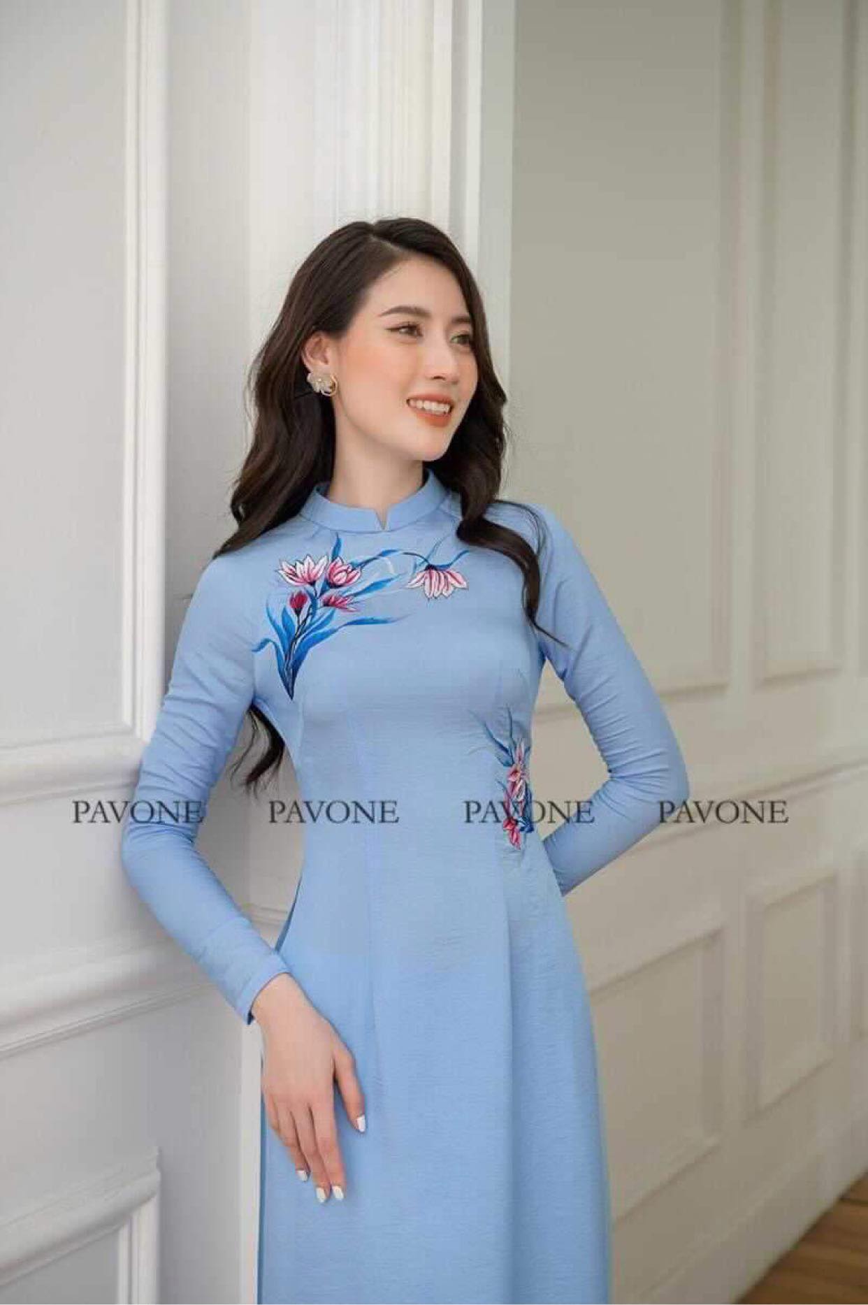 Áo dài lụa tây thi thêu cao cấp nhiều mẫu
