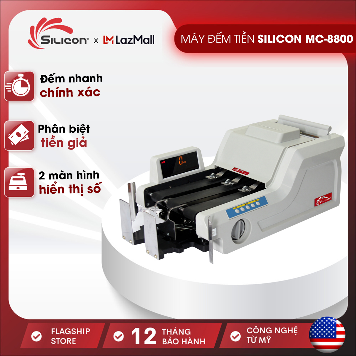 Máy đếm tiền phát hiện tiền giả nhập khẩu Silicon MC-8800