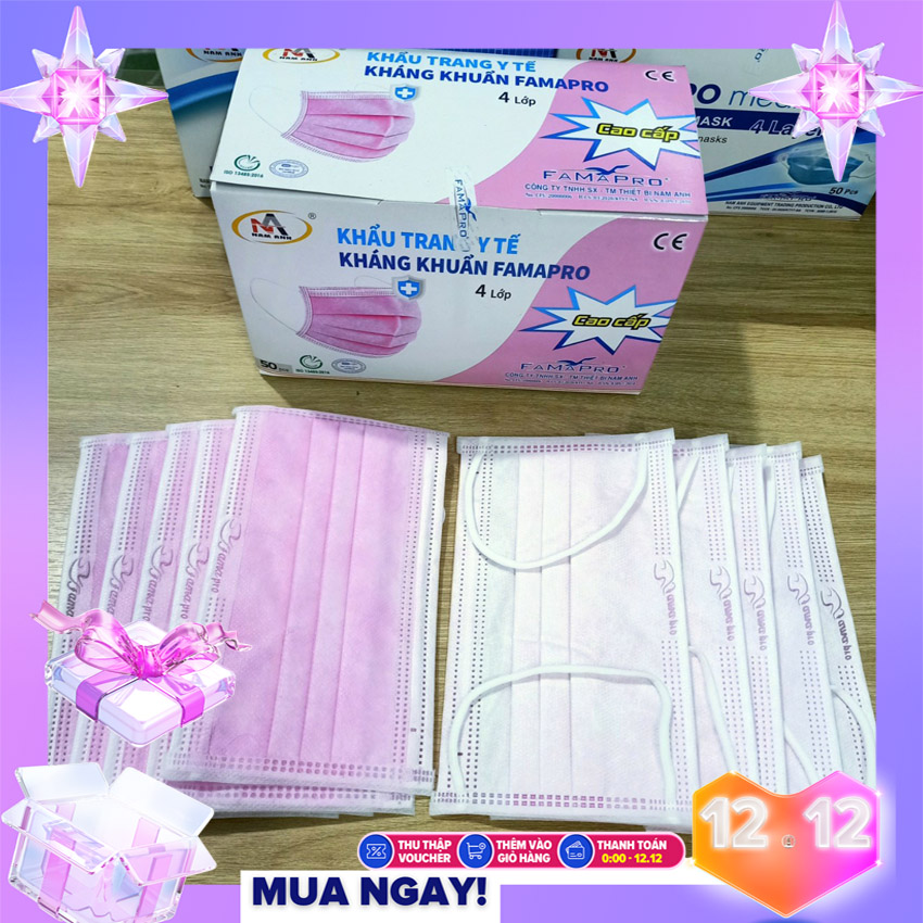 [HCM][FREESHIP - GIÁ SỈ]  Hãng FAMAPRO  Hộp 50 cái khẩu trang y tế công nghệ kháng khuẩn 4 lớp