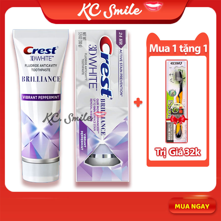 Kem đánh răng Crest 3D White Brilliance 110gr chính hãng USA - Cho hơi thở thơm mát và trắng răng cấp tốc KC SMILE