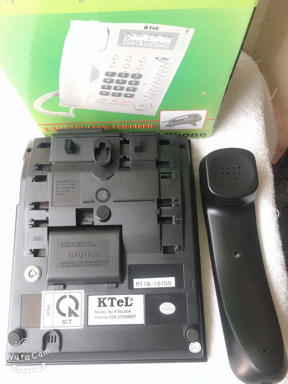 Điện thoại bàn cố định có đây chuông to bàn phím to KTEL 504 màu đen/trắng/xanh ó thể chỉnh đế bàn máy 3 nấc thấp đến cao