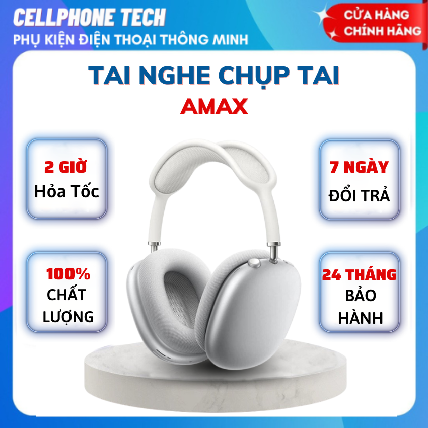 Tai nghe chụp tai bluetooth headphone không dây Amax hàng cao cấp, âm thanh hay, hạn chế tiếng ồn, có mic đàm thoại, điều khiển âm lượng, có popup