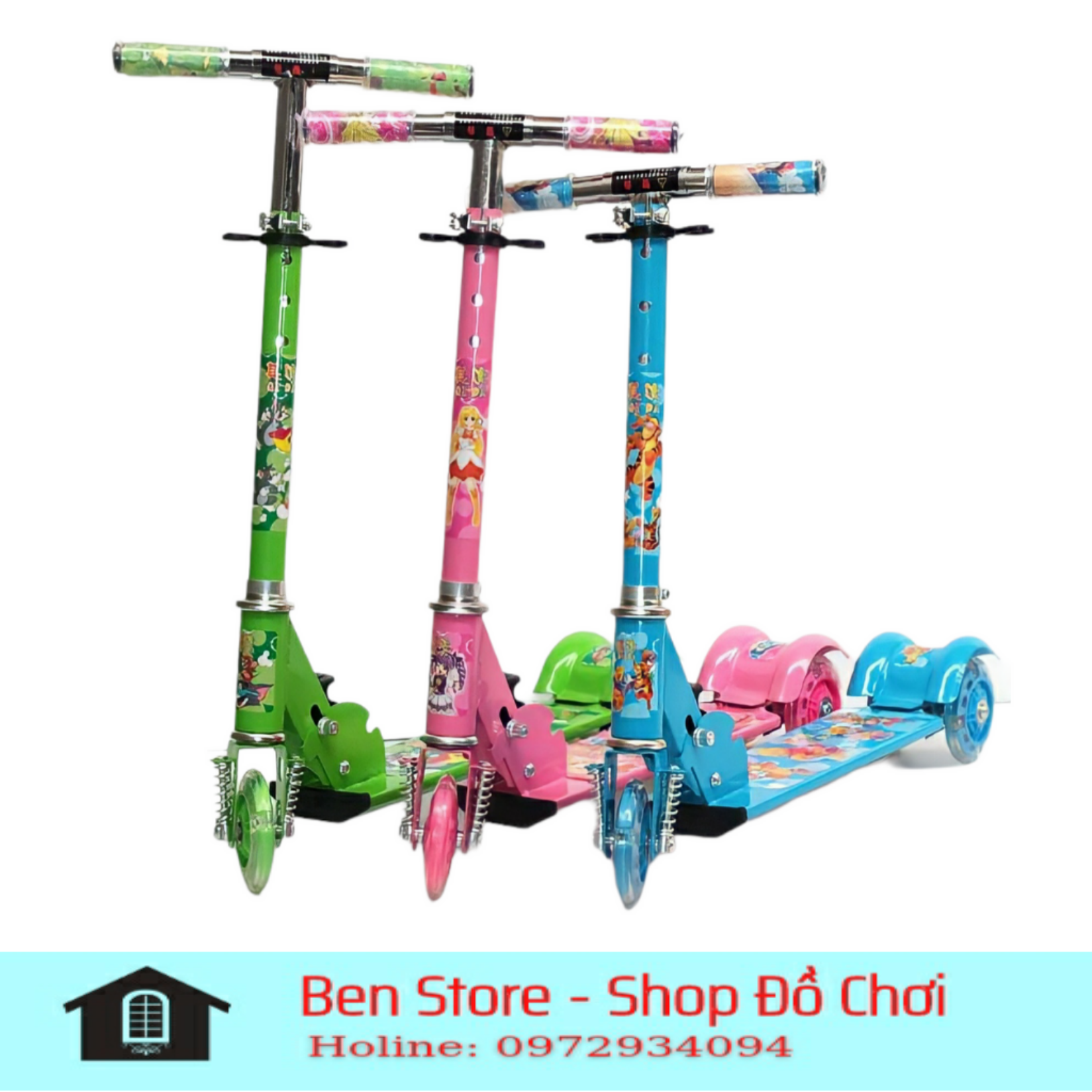 Xe trượt Scooter 3 bánh phát sáng, Bản To có Lò Xo