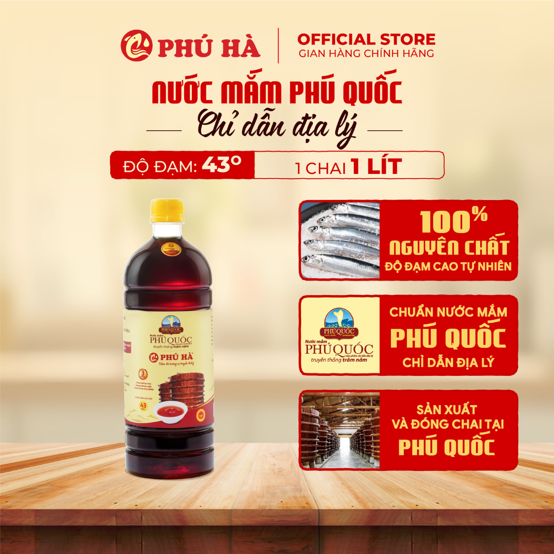Nước mắm Phú Quốc Chỉ Dẫn Địa Lý Phú Hà Thượng Hạng 43 độ đạm - 1 Chai 1 lít