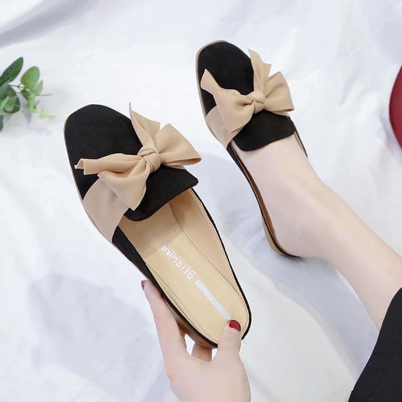 Giày hài nữ hàn quốc nơ nhung đế cao tôn dáng thiết kế thời trang kiểu dáng năng động trẻ trung