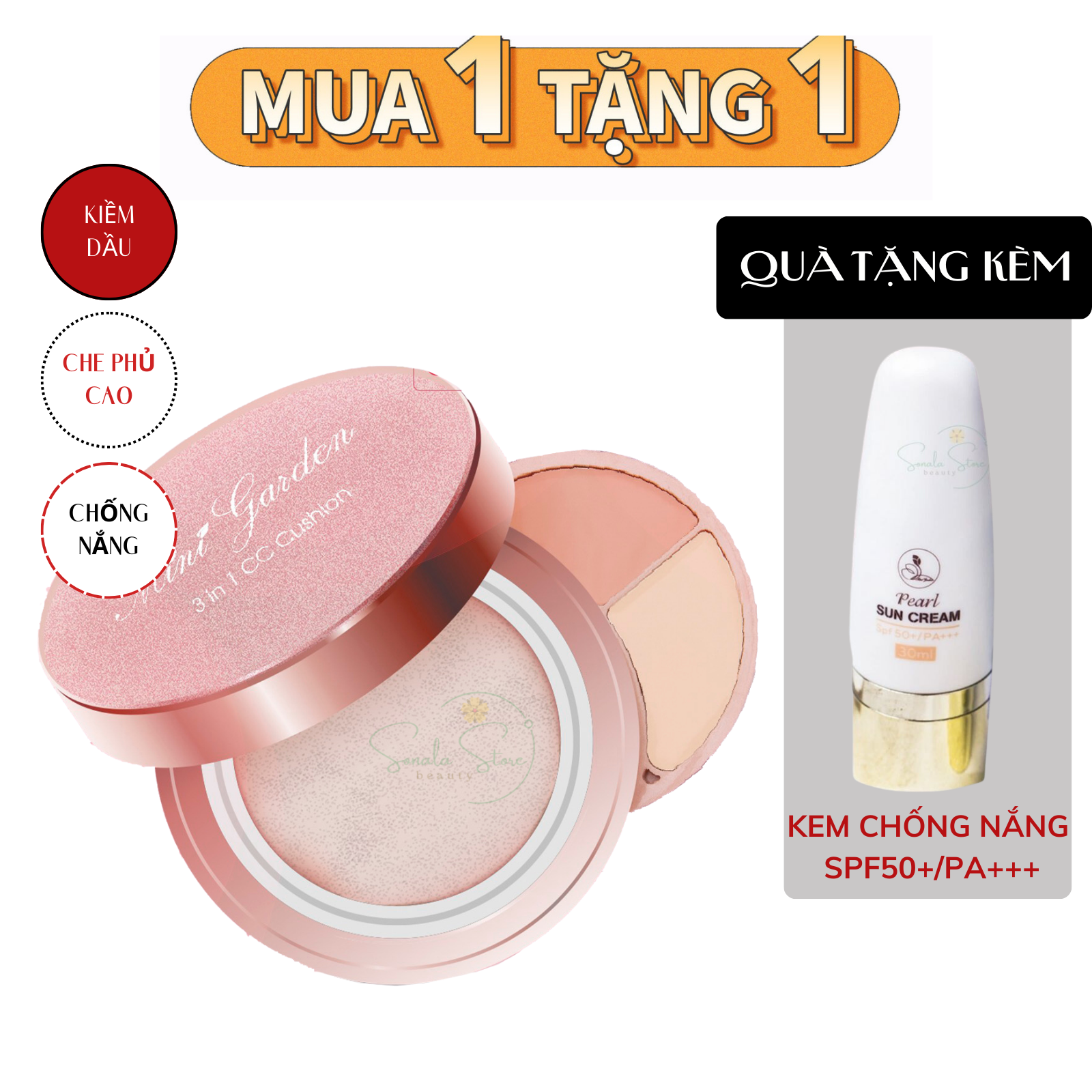 Phấn nước cushion che khuyết điểm makeup 3in1 MiniGarden SPF40+/PA+++ tích hợp phấn nước che khuyết điểm má hồng chống nắng kháng nước không trôi lên tone tự nhiên LALASTORE