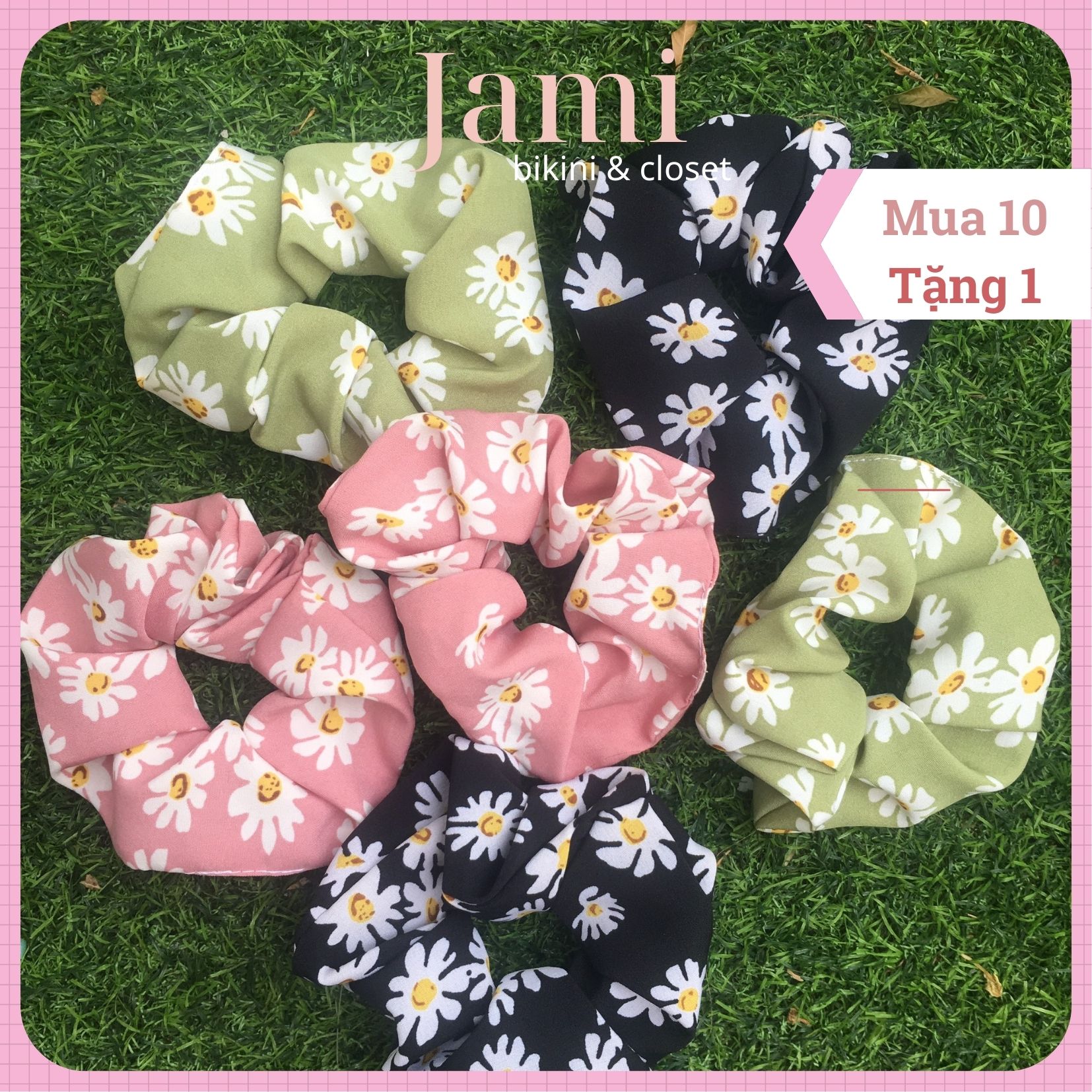 Dây cột tóc scrunchies, chun cột tóc Hoa cúc Vintage vải lụa 12cm freeship giá rẻ bán sĩ chạy deal 1k - Jami - CT_HOACUC