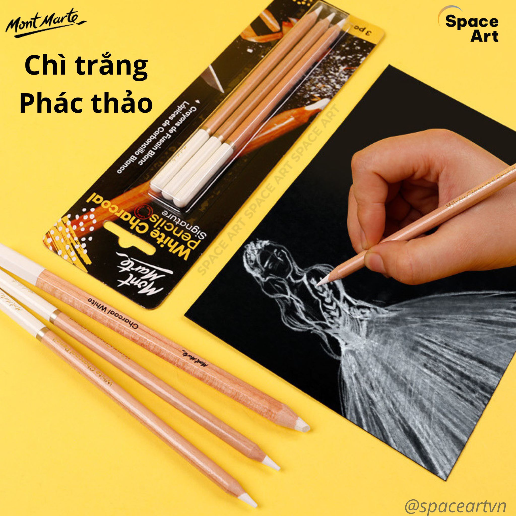 Bút chì trắng phác thảo mont marte tạo điểm nhấn