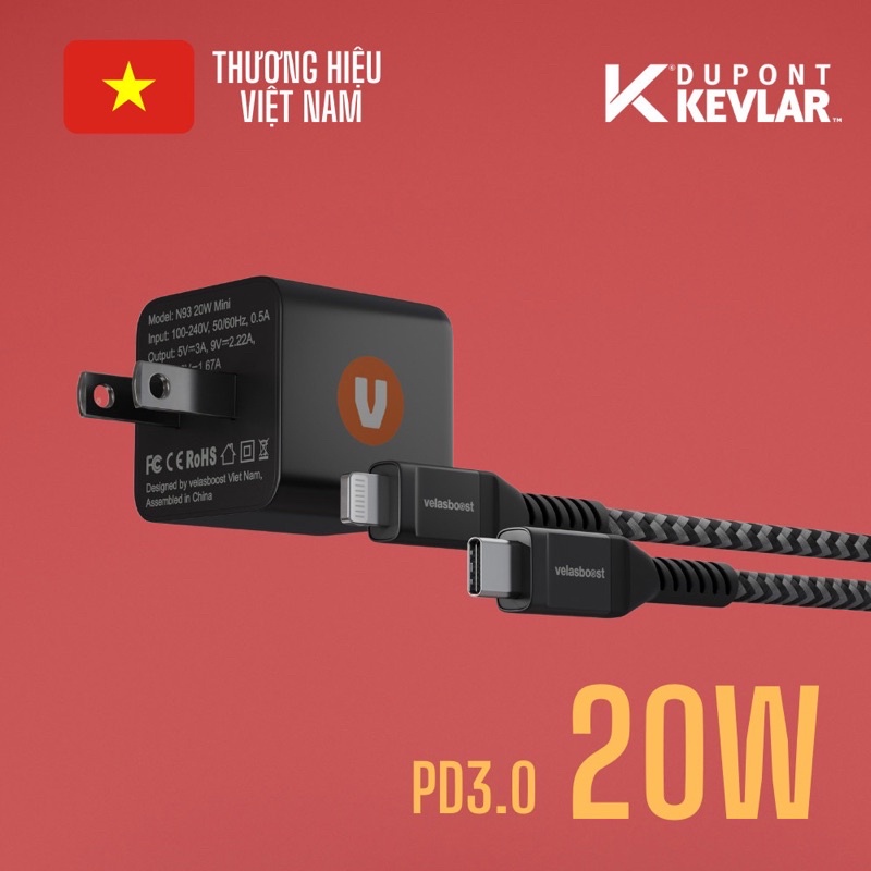 Bộ sạc velasboost 20w cho ipchuẩn mfi
