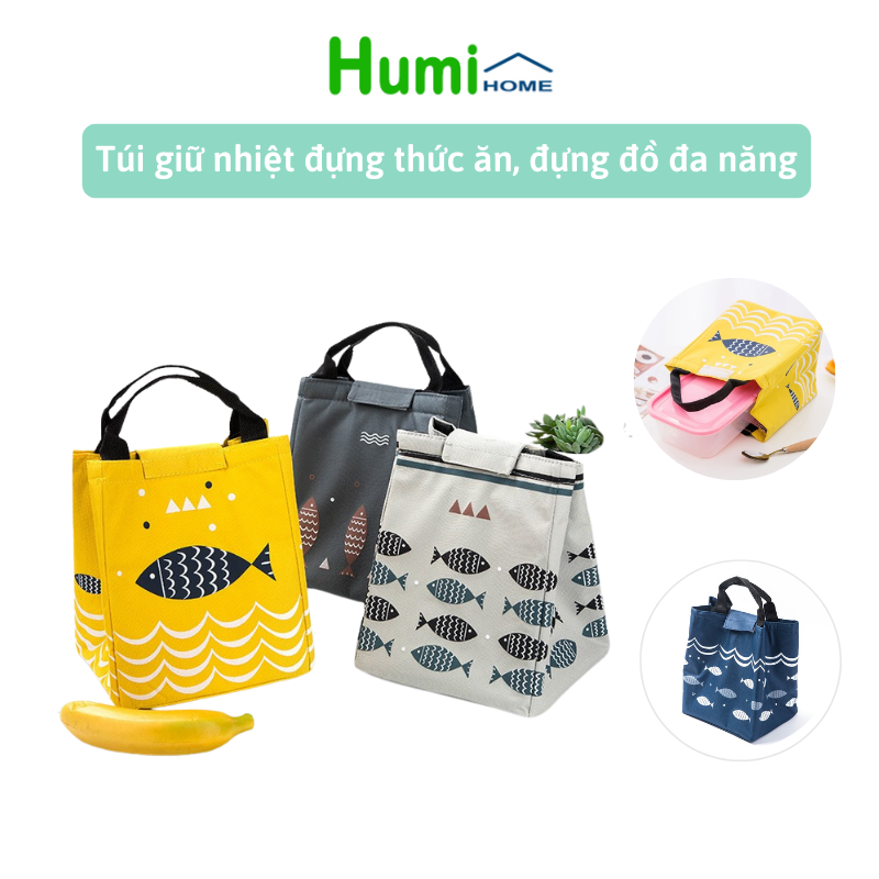 Túi giữ nhiệt đựng thức ăn hình cá, túi đựng cơm giữ nhiệt, túi đựng cơm văn phòng, túi đựng đồ đa năng