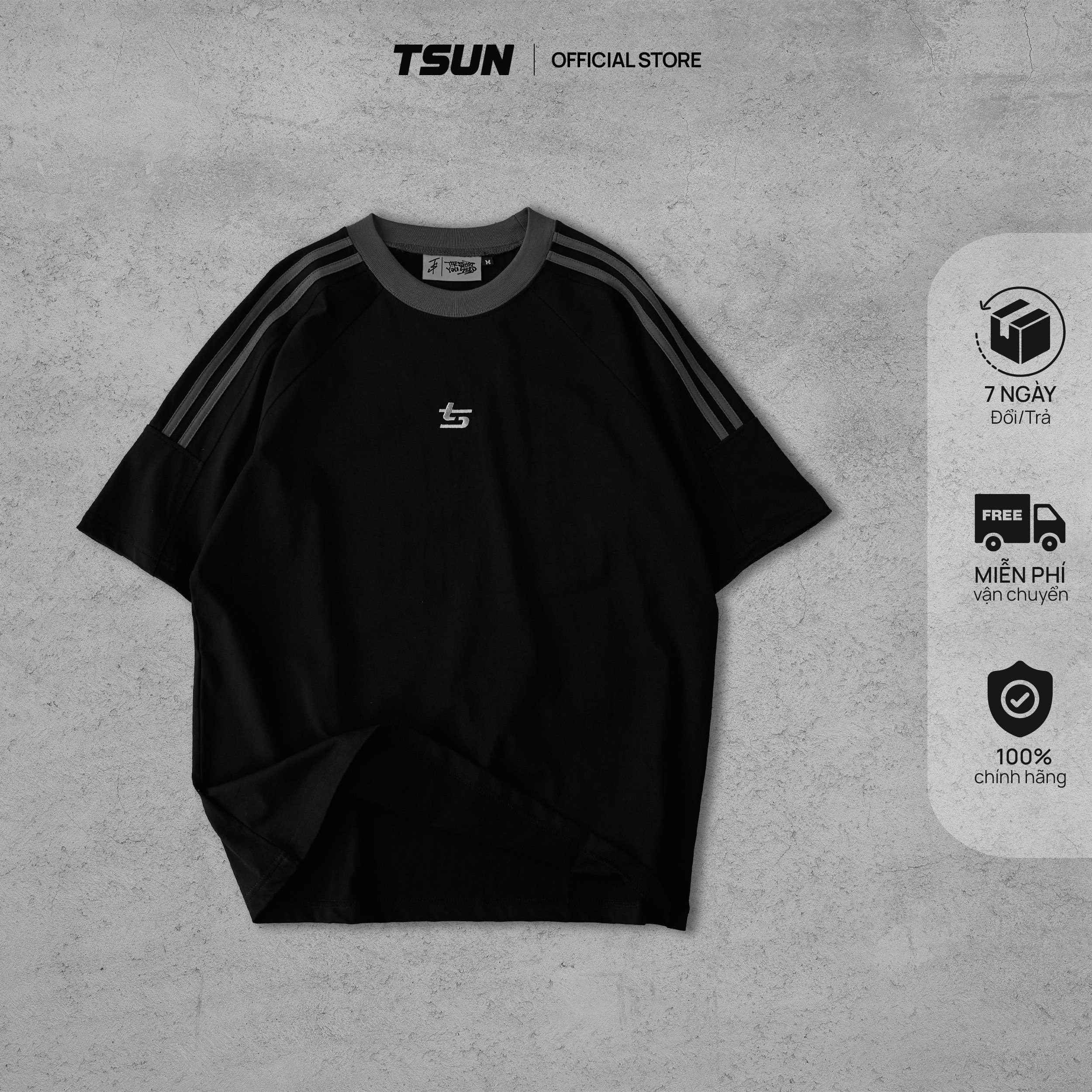 Áo thun tsun dualline tee - đen - - thêu logo