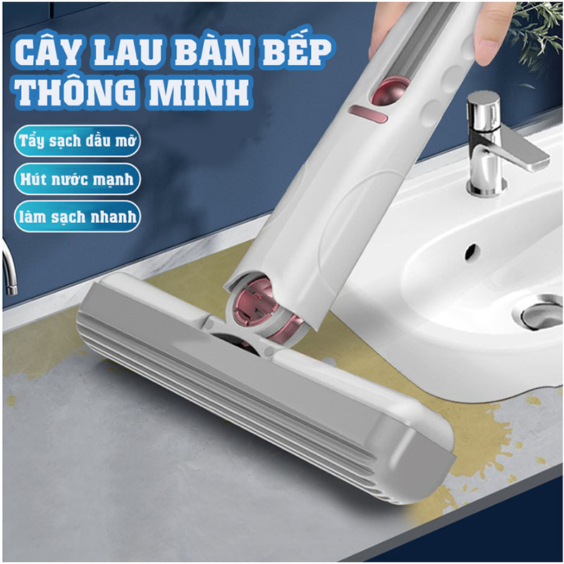 Cây Lau Bếp Tự Vắt Mini Mop Thiết Kế Thông Minh, Cây Lau Mini Cầm Tay Bông Mút Siêu Thấm Hút Đa Năng Tiện Dụng TIDO, TIDO.