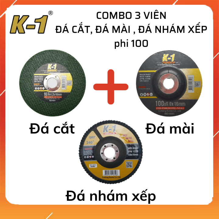 Combo đá cắt sắt, đá mài sắt, đá nhám xếp D100