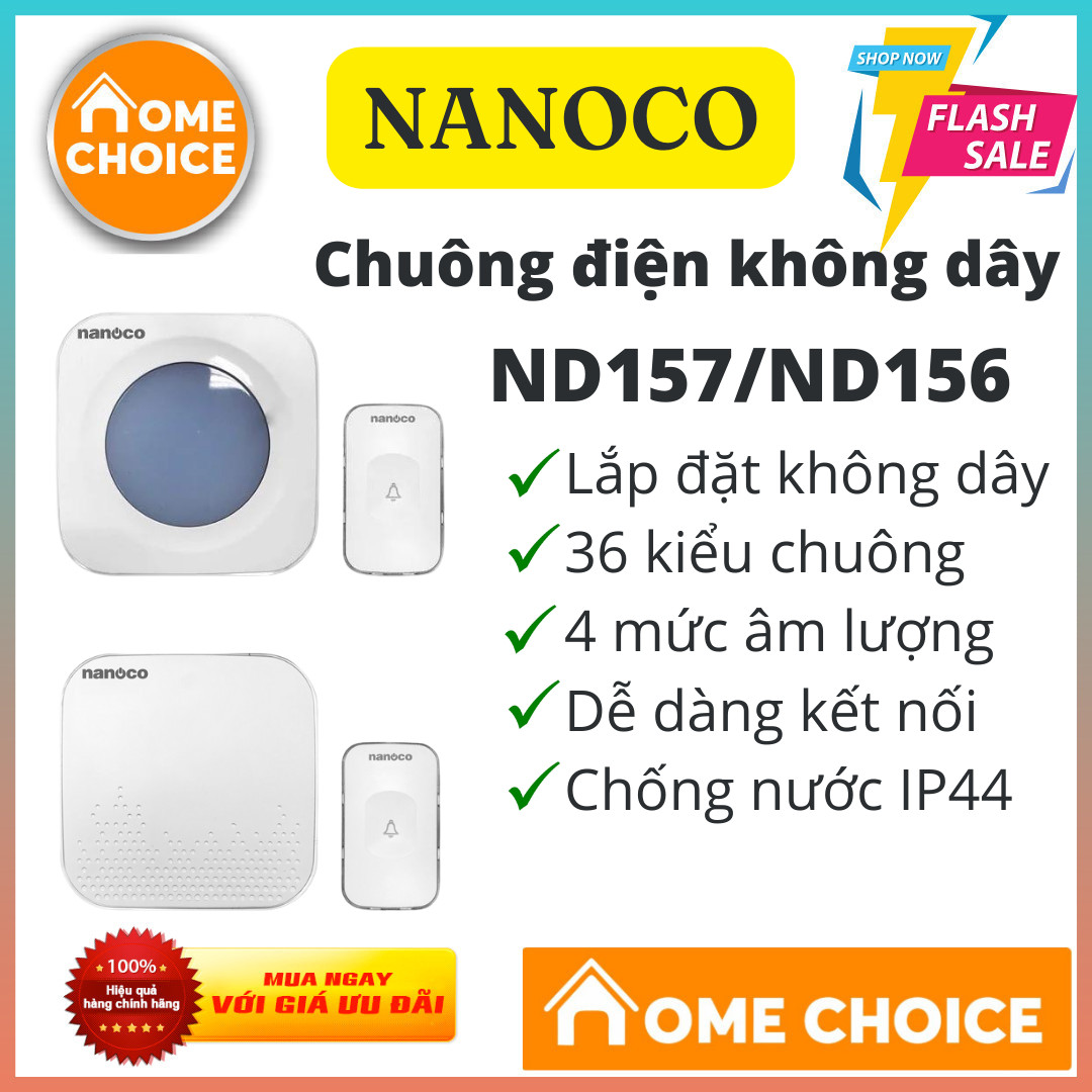 Chuông điện không dây có đèn led 200v, nd156/nd157 nanoco