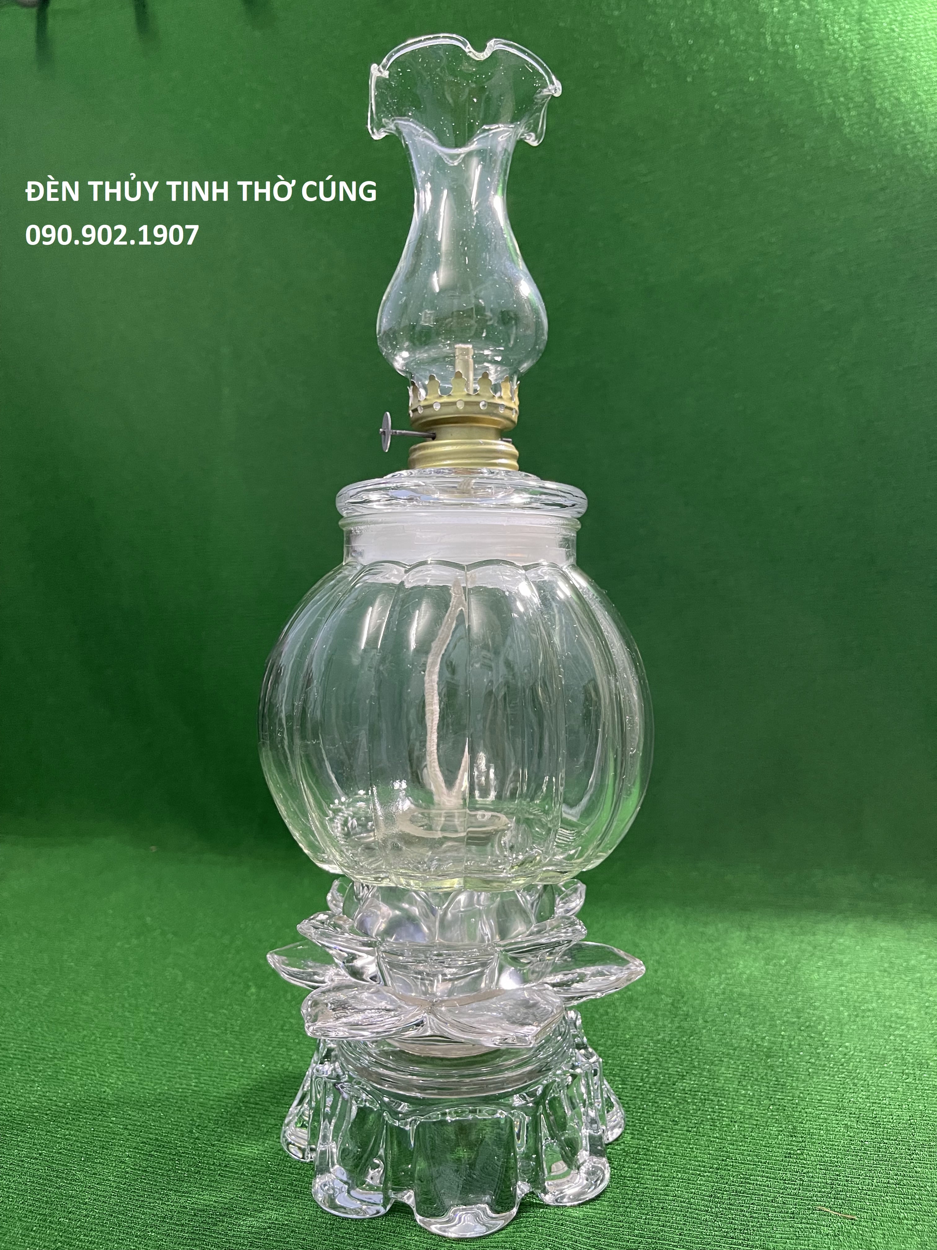 Đèn thủy tinh thờ cúng - bí sen tàn