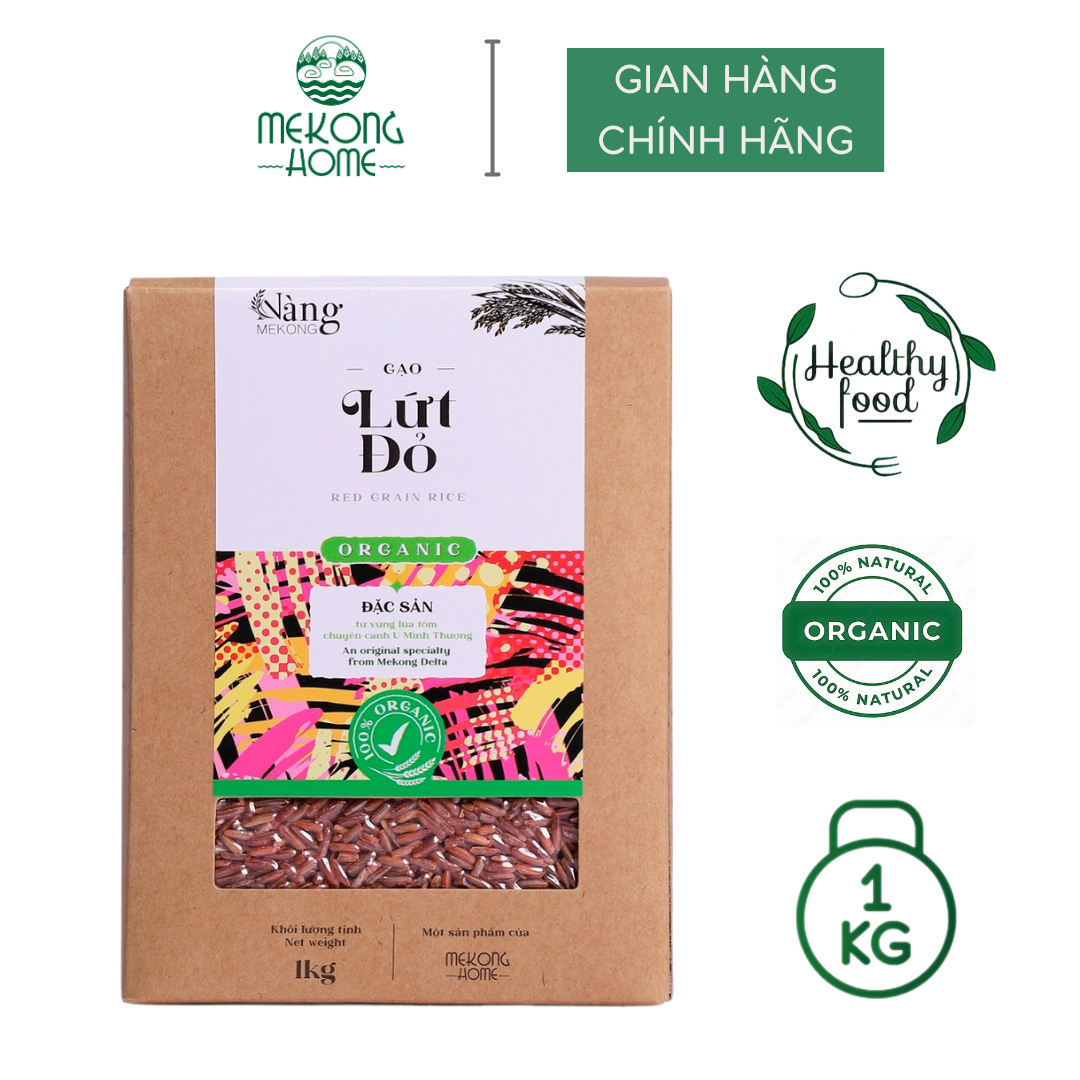 Gạo hữu cơ - gạo lứt đỏ 1kg - gạo lứt thực dưỡng - mekong home - 100% organic