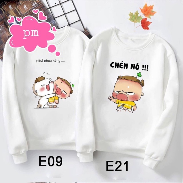 Áo nỉ không mũ (2 áo) in nhớ nhau hông ý nghĩa