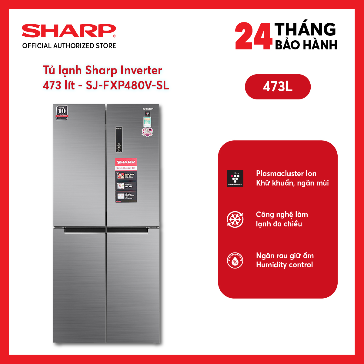 Tủ lạnh sharp inverter 401 lít sj-fxp480v-sl