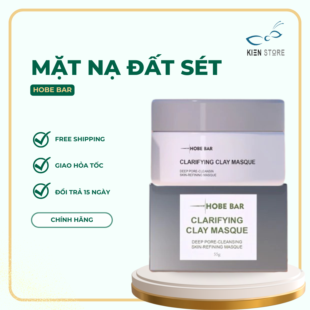  Mặt nạ đất sét trắng HOBEBAR Sodium Hyaluronate làm sạch lỗ chân lông giúp da sạch sâu mịn màng 55g 