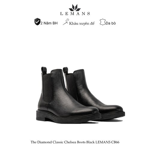 Giày Chelsea Boots Black LEMANS CB66, đế cao 4cm da bò nguyên tấm boot nam chelsea boot nam