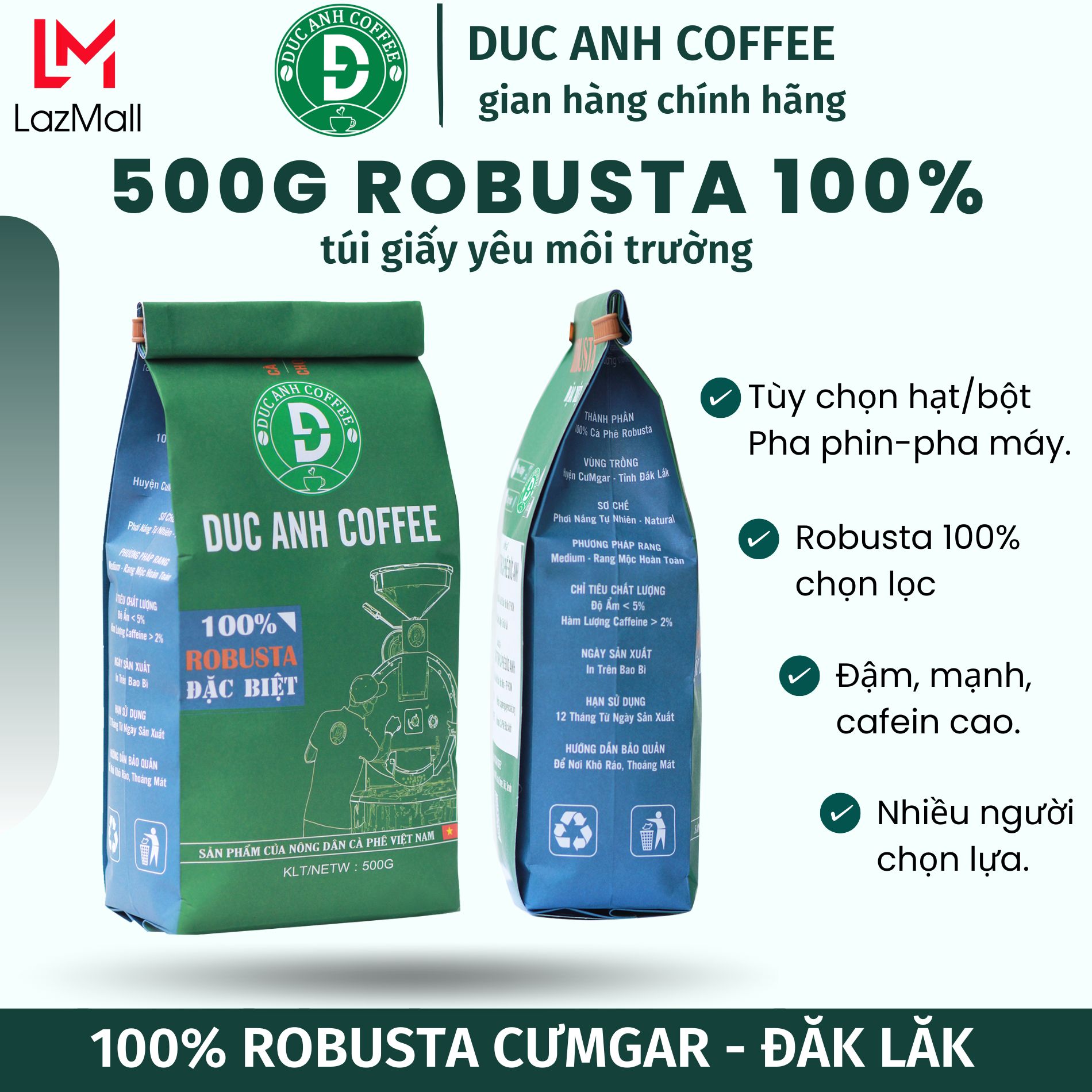 [sale trợ giá] Gói 500g Cà phê rang xay Đặc Biệt nguyên chất Pha Phin đậm vị, mạnh, hậu ngọt - DUC ANH COFFEE - cà phê Đức Anh - cafe rang xay pha phin TOP BAN CHAY