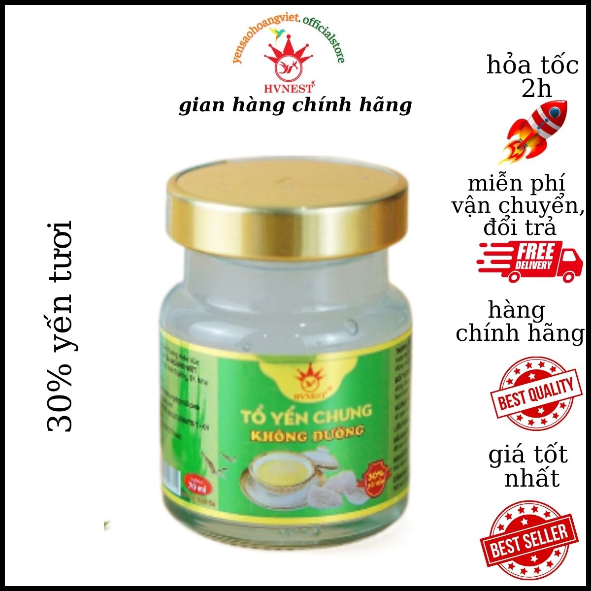 Yến sào Hoàng Việt nguyên chất 30% không đường dành cho người bị tiểu đường, xuất xứ nước yến Khánh Hòa - Nha Trang, là loại yến hũ chưng sẵn 70ml