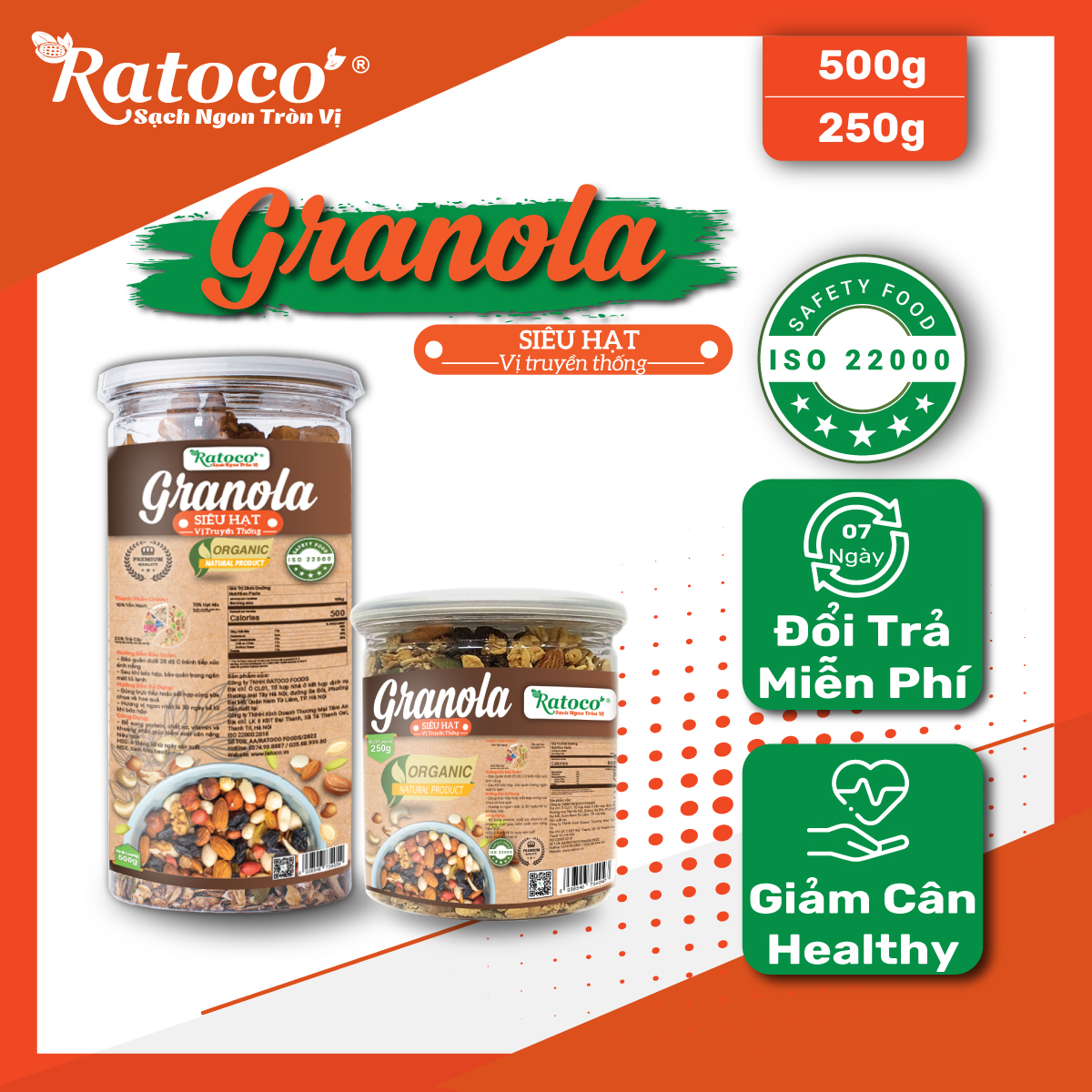Granola siêu hạt ngũ cốc ăn kiêng giảm cân mix trái cây sấy dẻo ratoco
