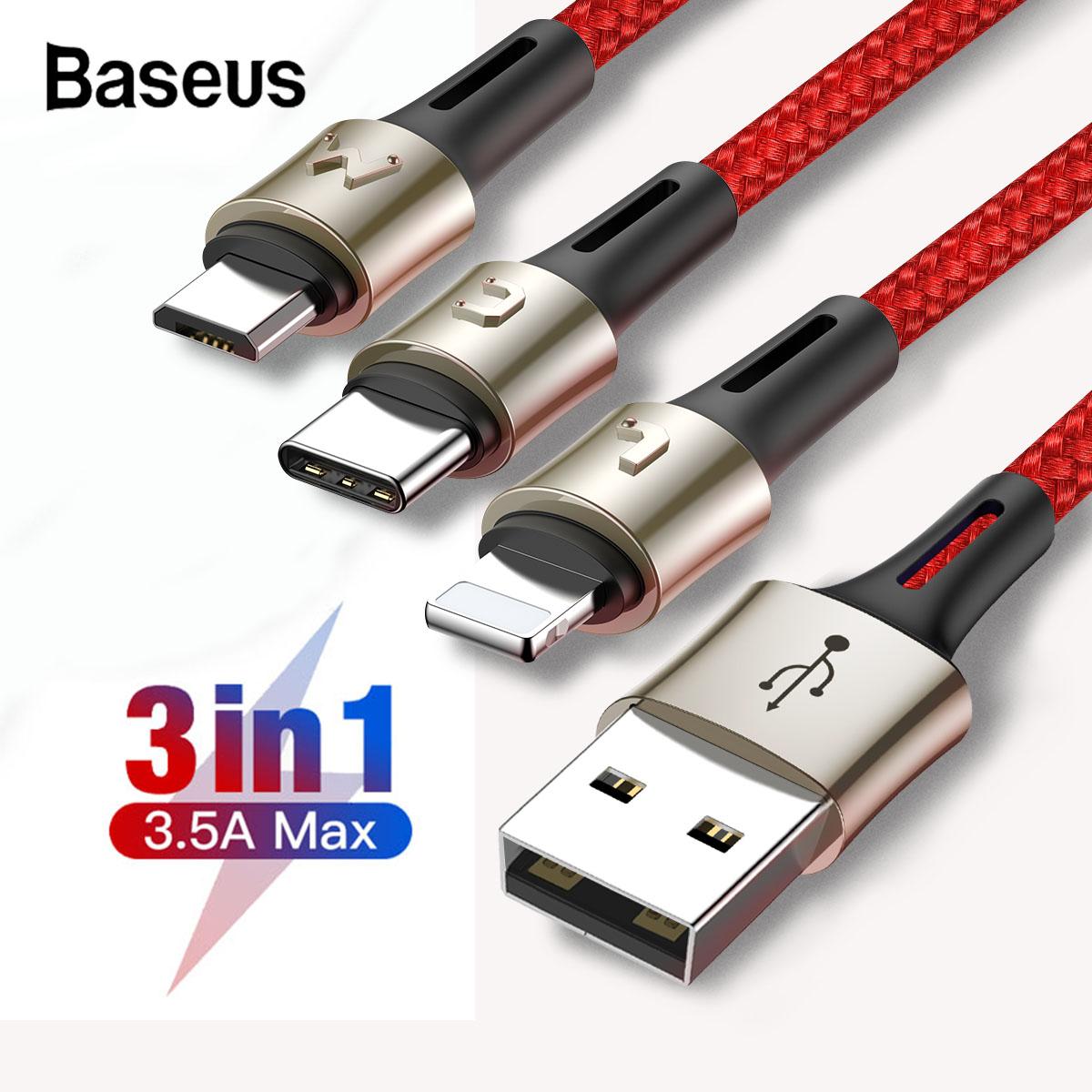 Cáp sạc và truyền dữ liệu siêu bền Baseus Caring Touch Selection 3 in 1 Cable ( USB Type A to USB Type C/ Micro USB/ Lightning 3.5A Fast Charging & Sync Data Cable)