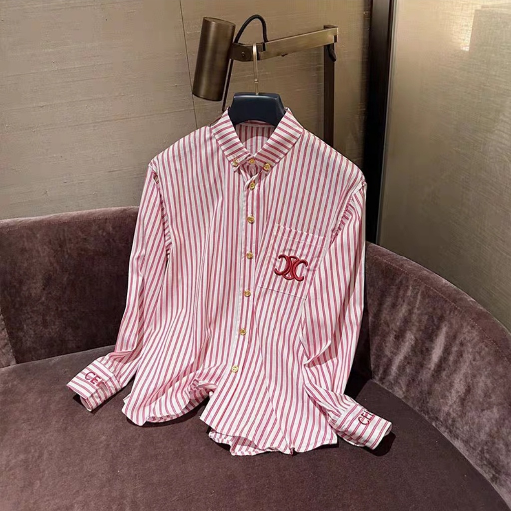 Áo sơ mi kẻ gc ce lin chất cotton dáng rộng dày dặn nam nữ nva284
