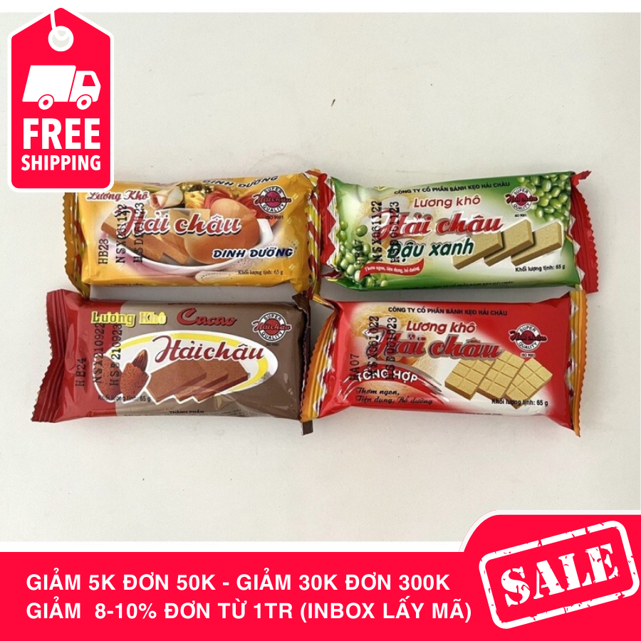 100 Lương khô Hải Châu 65g vị cacao, đậu xanh, tổng hợp , dinh dưỡng
