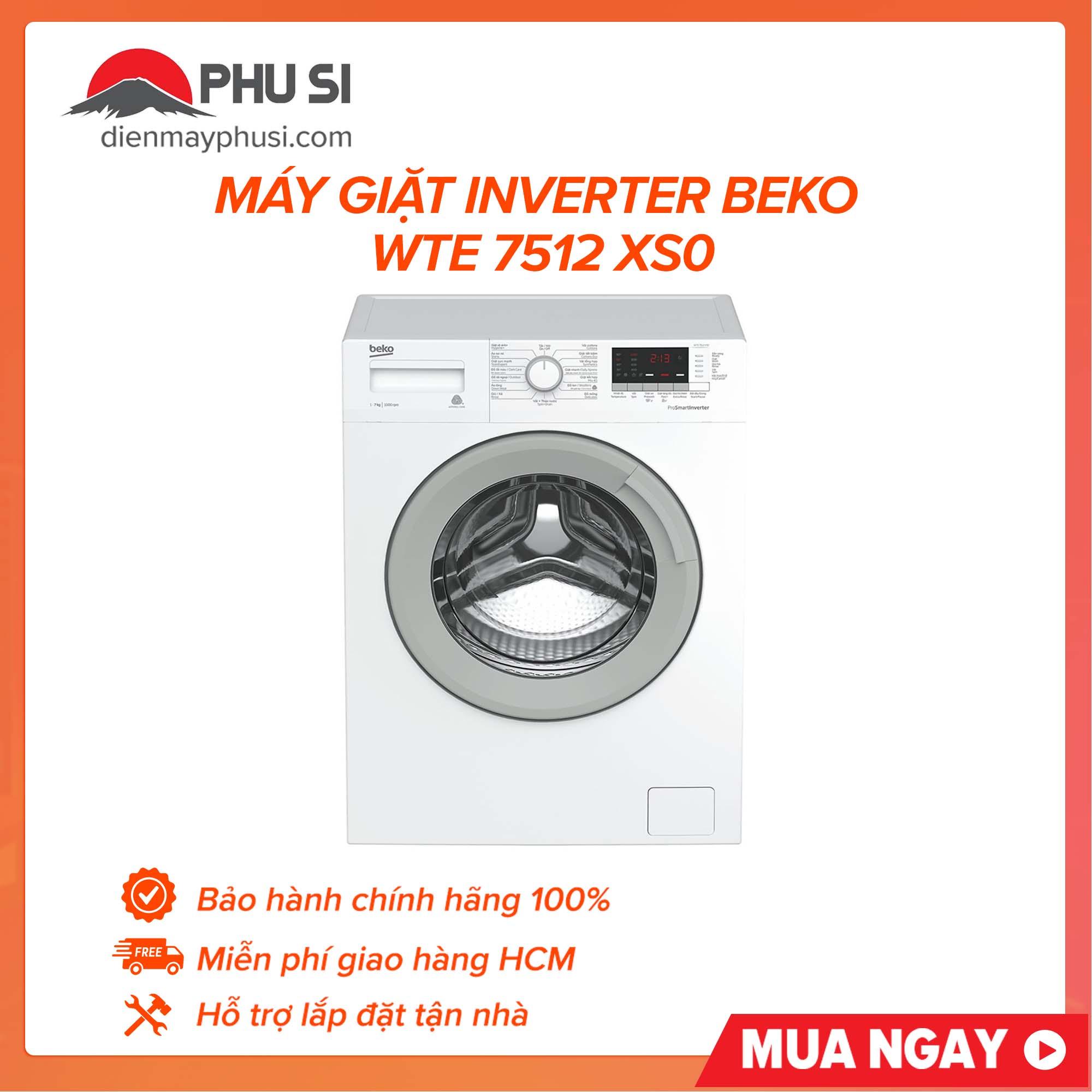 [Trả góp 0%]Máy giặt Beko Inverter 7 kg WTE 7512 XS0