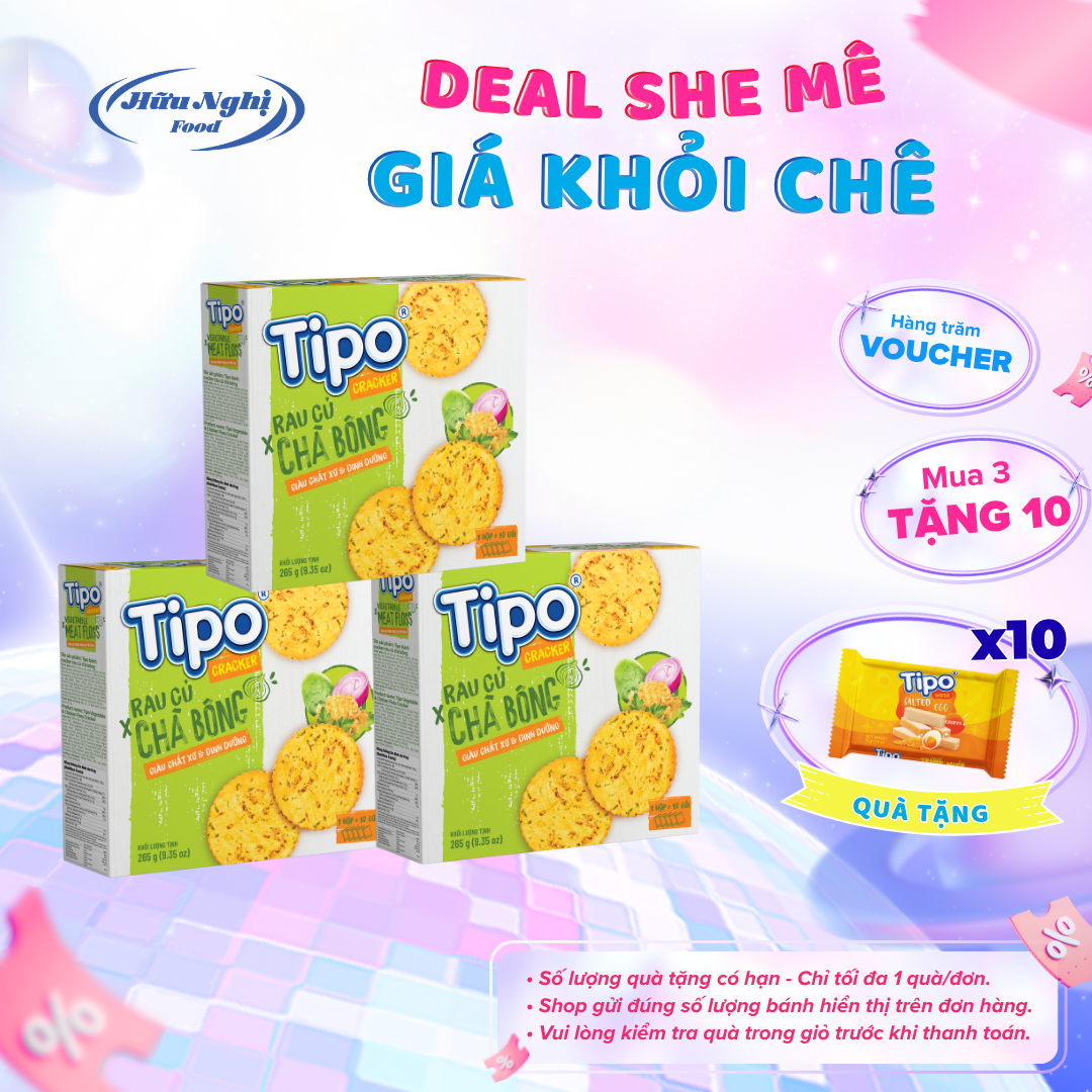 Bánh quy rau củ chà bông Tipo 265g Hữu Nghị dinh dưỡng, ngon giòn, ăn vặt tiện lợi