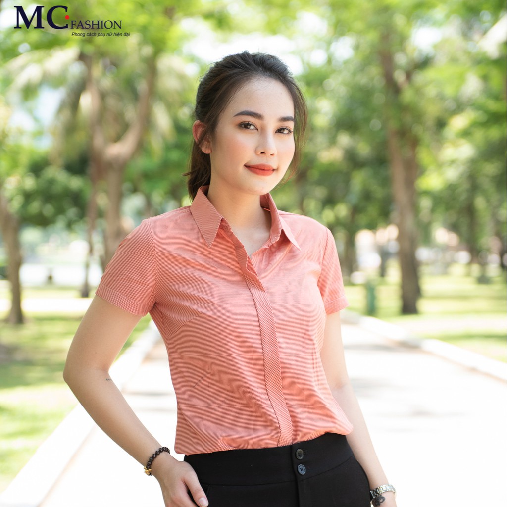 Áo Sơ Mi Nữ Đẹp Tay Ngắn Cộc Mc Fashion, Họa Tiết Kẻ Sọc, Trắng, Xanh