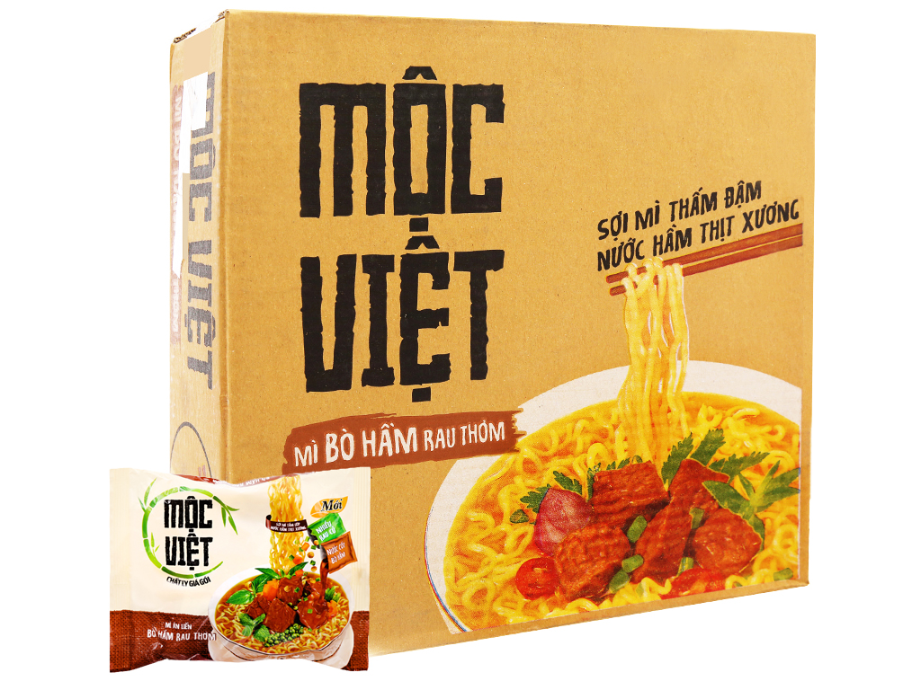 Thùng 30 gói mì Mộc Việt vị bò hầm rau thơm 75g