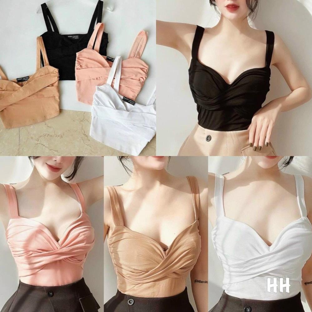 Áo kiểu Croptop kèm miếng lót ngực - áo hai dây Cúp Ngực Thiết Kế Xoắn Chéo . mã A28