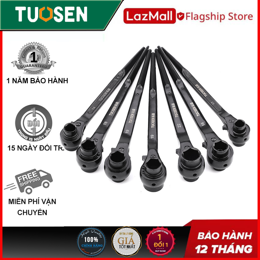 Cờ lê đuôi chuột, tuýp giàn giáo, cờ lê giàn giáo, Lắc tự động, có công tắc đảo chiều, chính hãng TUOSEN (18 cặp size từ 12mm tới 46mm)
